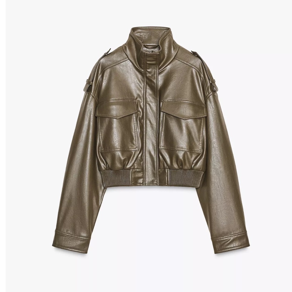 Zara FAUX LEATHER CROPPED JACKET - Picture 2 of 11
